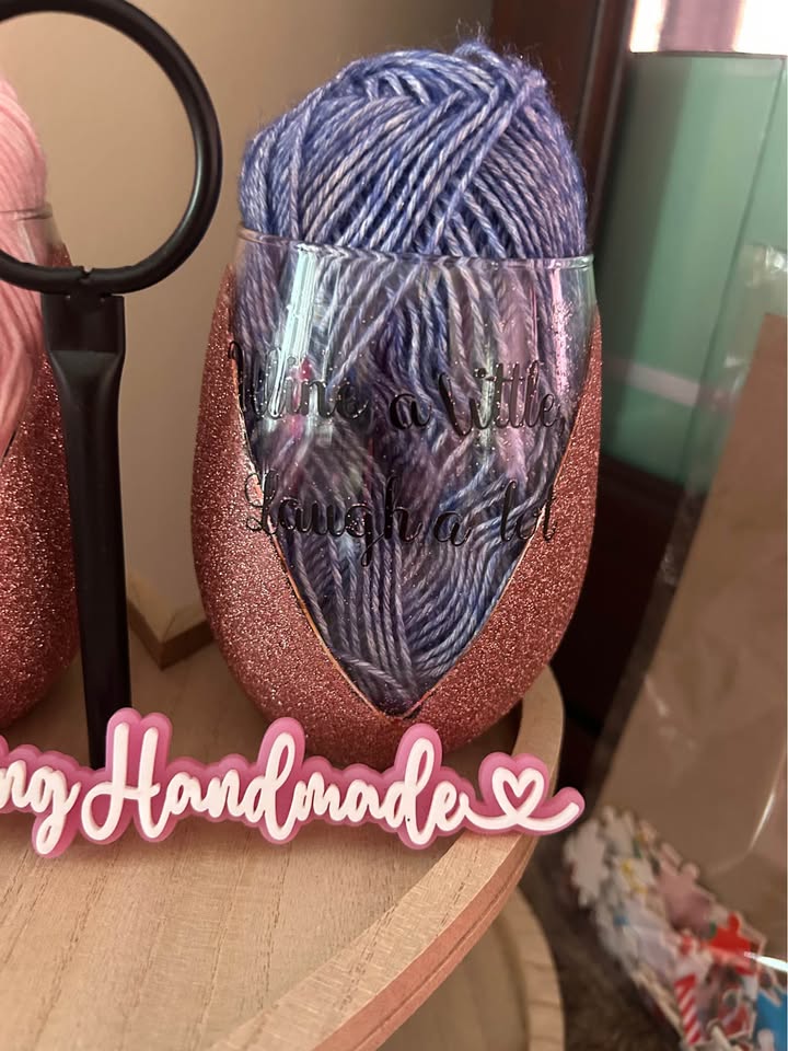 WINE A LITTLE LAUGH ALOT ROSE GOLD GLITTER