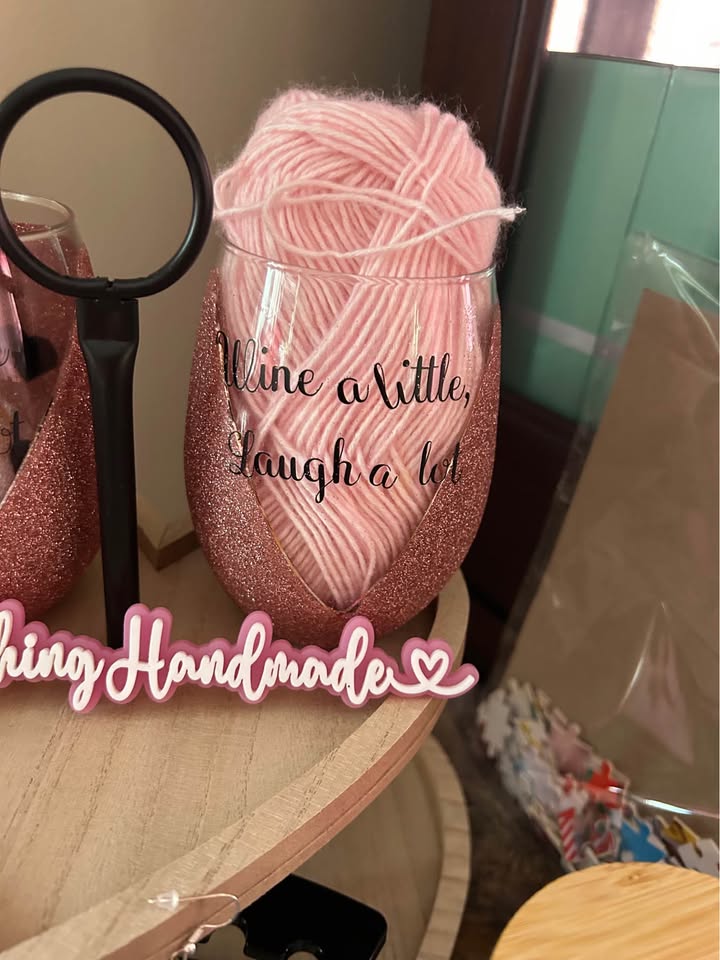 WINE A LITTLE LAUGH ALOT ROSE GOLD GLITTER