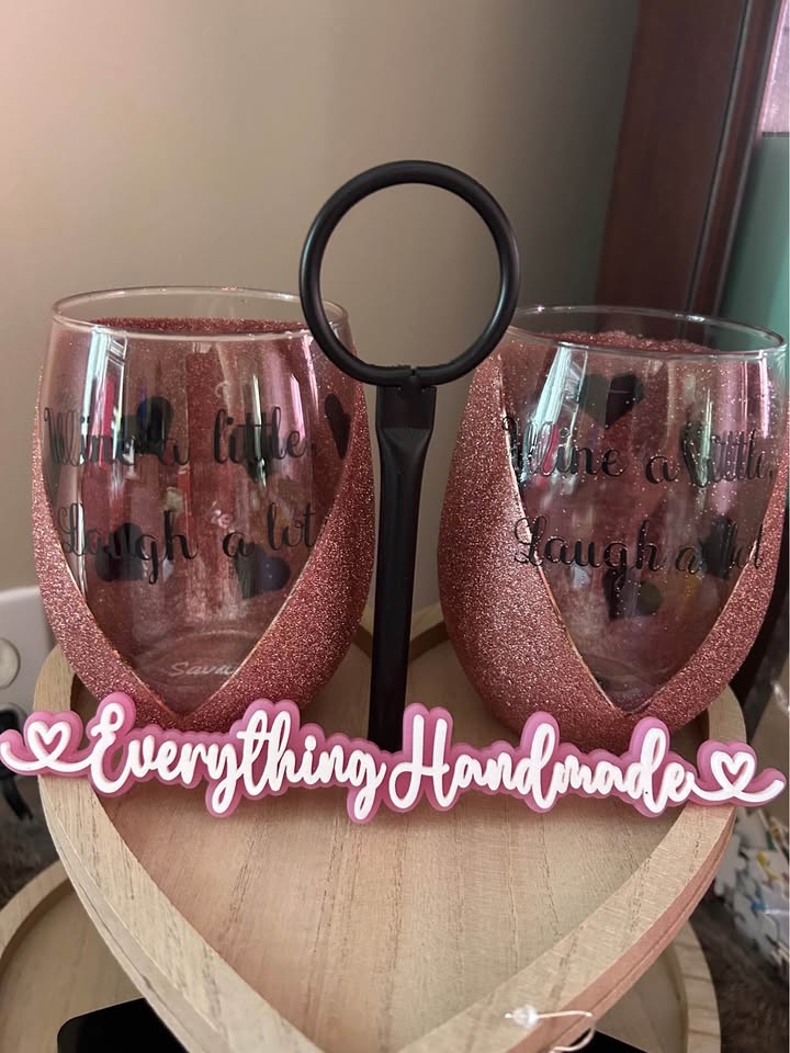 WINE A LITTLE LAUGH ALOT ROSE GOLD GLITTER