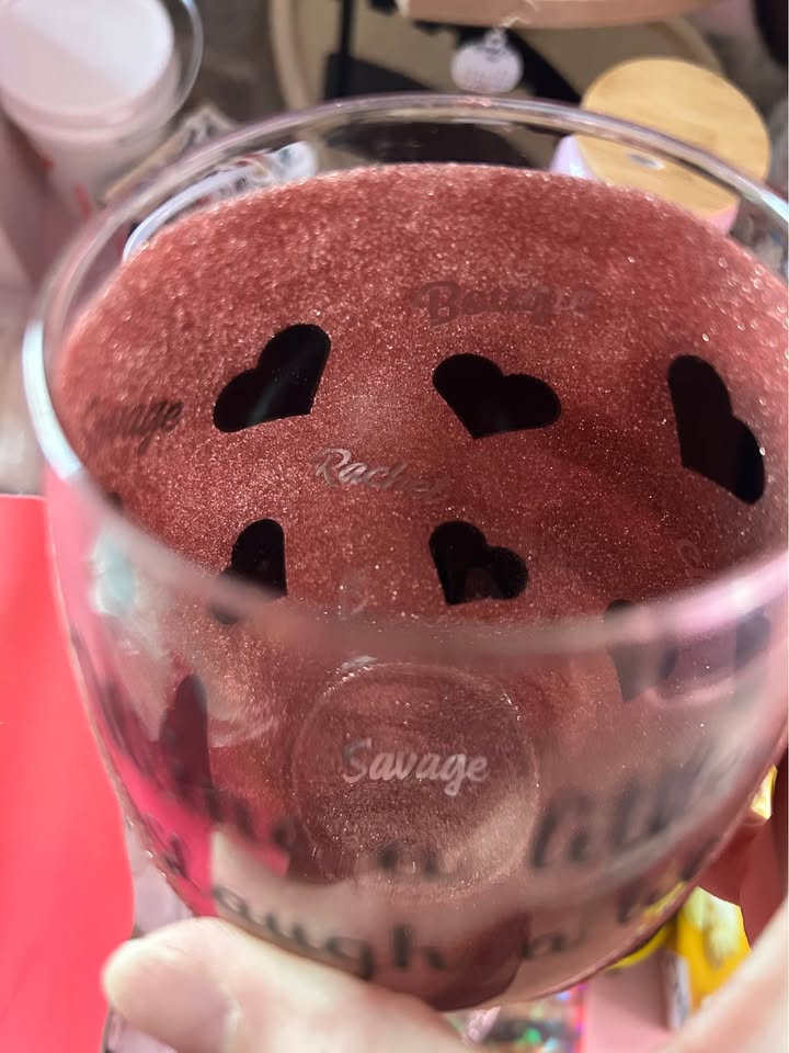 WINE A LITTLE LAUGH ALOT ROSE GOLD GLITTER